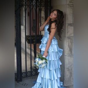 Sparkling Light Blue Sherri Hill Tiered Dress